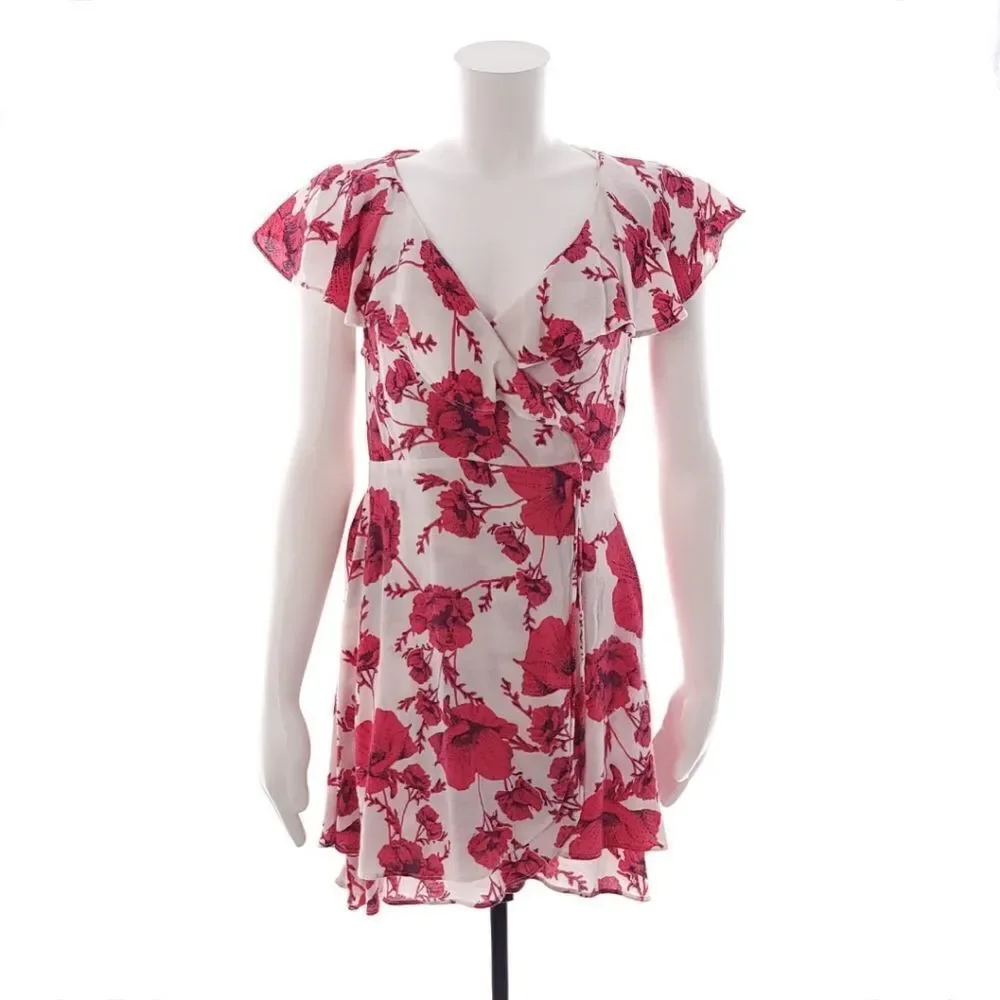 Free People Women's Size Small French Quarter Floral Pink White Wrap Dress